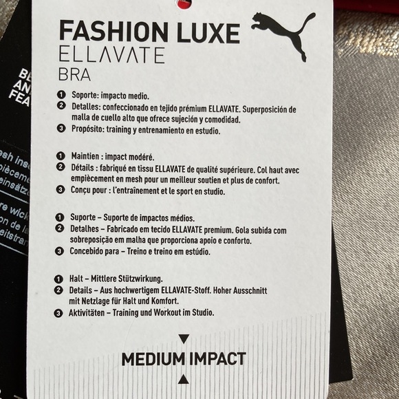 PUMA Fashion Luxe ELLAVATE Athletic Bra Persian Rouge Matte Foil Print Med NWT - Picture 9 of 12